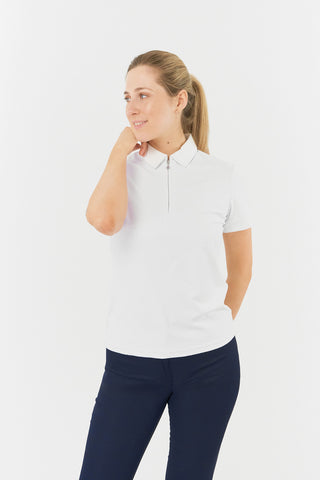 Jacquard Ladies Golf Short Sleeve Polo Shirt - White