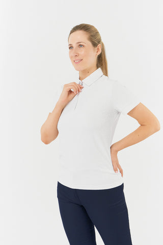 Jacquard Ladies Golf Short Sleeve Polo Shirt - White