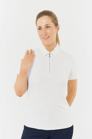 Jacquard Ladies Golf Short Sleeve Polo Shirt - White