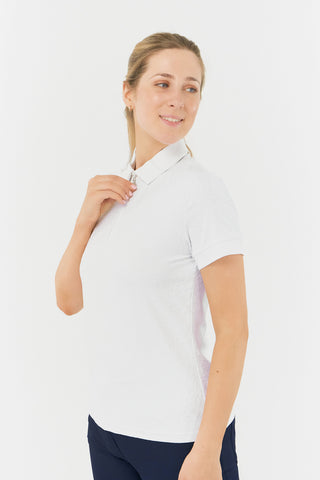 Jacquard Ladies Golf Short Sleeve Polo Shirt - White