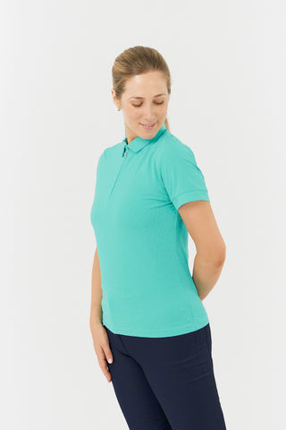 Rebecca-Jacquard Short Sleeve Ladies Golf Polo Shirt - Ocean