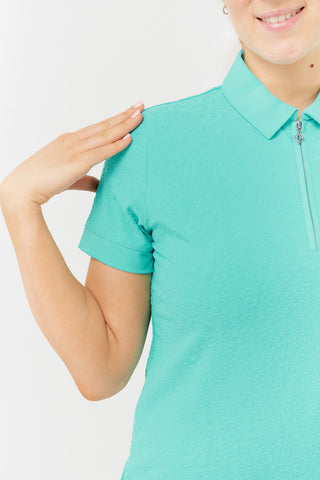 Rebecca-Jacquard Short Sleeve Ladies Golf Polo Shirt - Ocean