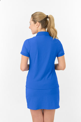 Rebecca-Jacquard Short Sleeve Ladies Golf Polo Shirt - Royal Blue