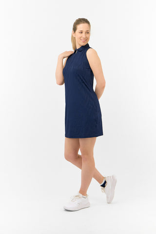 Freya Jacquard Sleeveless Ladies Golf Dress - Navy