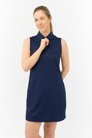 Freya Jacquard Sleeveless Ladies Golf Dress - Navy
