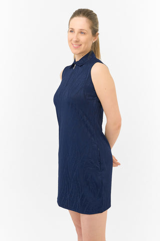 Freya Jacquard Sleeveless Ladies Golf Dress - Navy