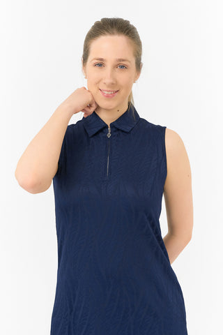 Freya Jacquard Sleeveless Ladies Golf Dress - Navy