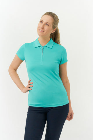 Thrive Cap Sleeve Women's Golf Polo Shirts - Ocean Blue