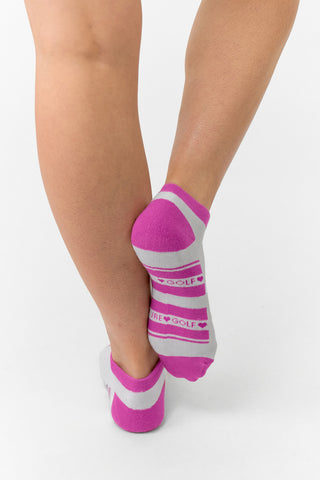 Ladies 2 Pair Pack Of Trainer Golf Socks- Azalea Pink