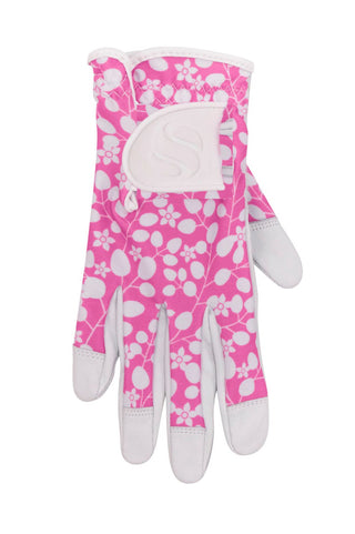 Cabretta Leather Lycra Comfort Stretch Right Hand Ladies Golf Glove - Pink Petals