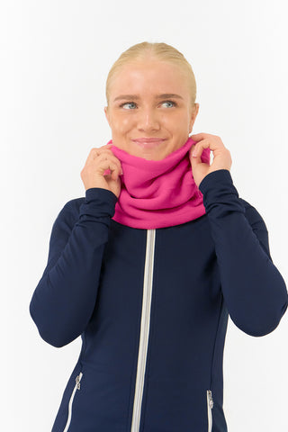Soft Fleece Lined Women's Golf Snood with Embroidered Lady Golfer - Hot Pink