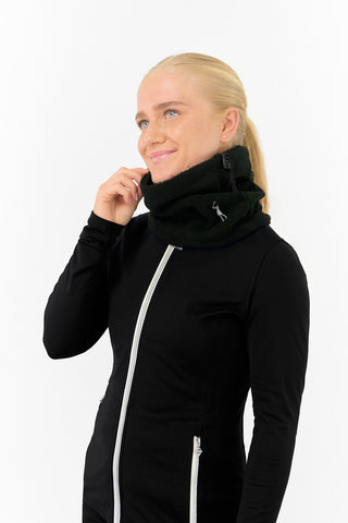 Soft Fleece Lined Women's Golf Snood with Embroidered Lady Golfer - Black