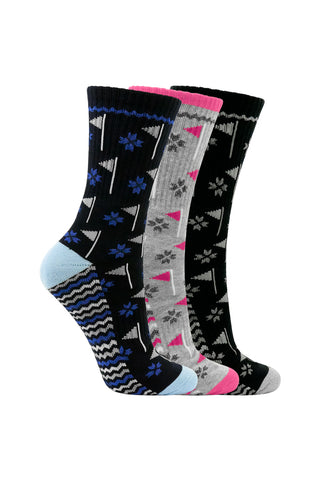 Surprizeshop - 3 Pack Of Ladies Crew Socks With Flag Design - Navy, Grey and Black