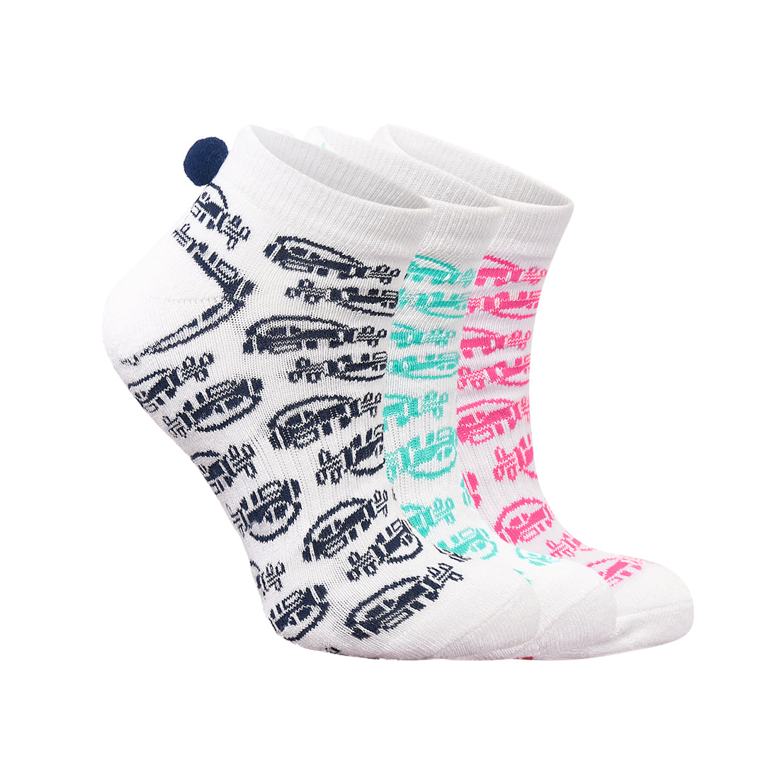 Surprizeshop 3 Pair Pack Of Ladies Pom Pom Golf Socks - Multi Coloured
