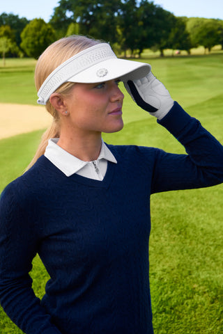 Crystal Telephone wire ladies golf visor with Ball Marker - White