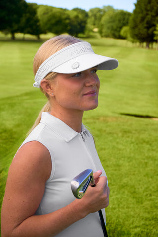 Crystal Telephone wire ladies golf visor with Ball Marker - White
