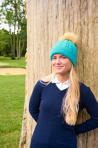 Surprizeshop Ladies Waterproof Bobble Ladies Golf Hat - Aqua