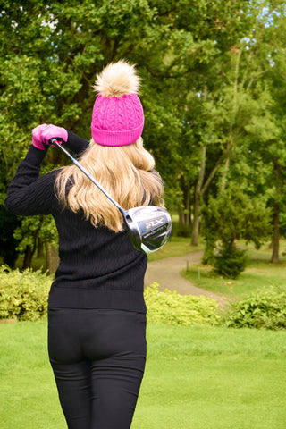 Surprizeshop Ladies Waterproof Bobble Ladies Golf Hat - Hot Pink