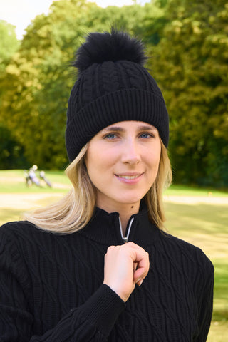 Surprizeshop Ladies Waterproof Bobble Ladies Golf Hat - Black