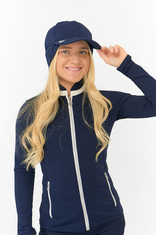 Ladies Waterproof Fleece Lined Rain Cap with Ball Marker - Navy