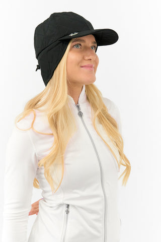 Ladies Waterproof Fleece Lined Rain Cap with Marker -Black