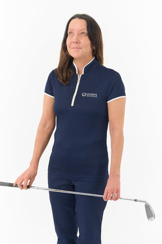 Women's Golf Lounge x Surprizeshop - Pure Golf Bloom Cap Sleeve Polo Shirt Navy