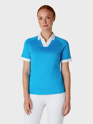 Callaway Golf Ladies Short Sleeve V-Placket Colourblock Polo - Vivid Blue