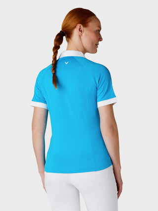 Callaway Golf Ladies Short Sleeve V-Placket Colourblock Polo - Vivid Blue
