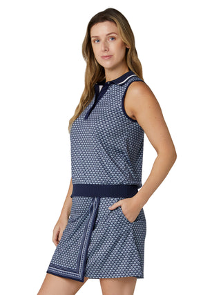 Callaway Scarf Geo Sleeveless Polo - Peacoat