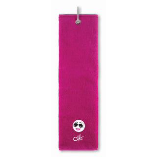 The Charley Hull Golf Tri Fold Towel - Golf Ball - Pink