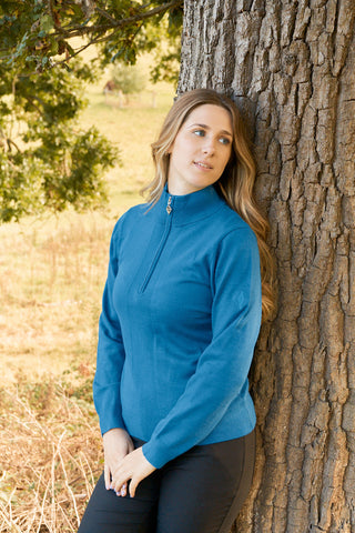 Pure Golf Brace Super Soft Lined Golf Jumper Quarter Zip- Vallarta Blue