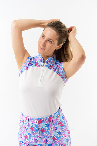 Pure Golf Spirit Sleeveless Golf Polo Shirt - Watercolour Daydream