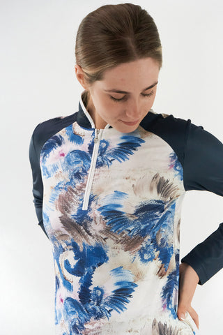 Pure Golf Sienna Long Sleeve Zip Neck Top - Stone Canvas Collection - Navy