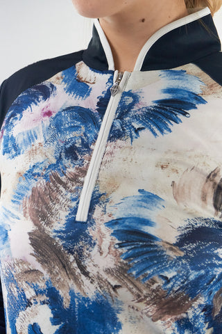 Pure Golf Sienna Long Sleeve Zip Neck Top - Stone Canvas Collection - Navy