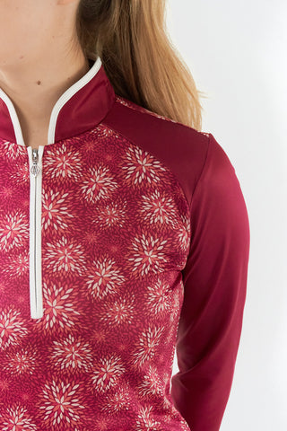 Pure Golf Sienna Long Sleeve Zip Neck Top - Garnet Berry