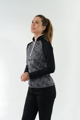 Pure Golf Sienna Long Sleeve Zip Neck Top - Mono Snake