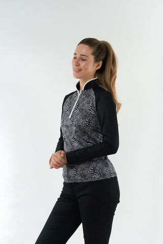Pure Golf Sienna Long Sleeve Zip Neck Top - Mono Snake