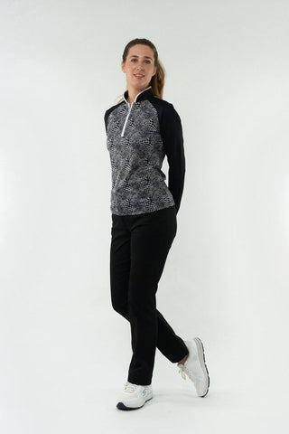 Pure Golf Sienna Long Sleeve Zip Neck Top - Mono Snake
