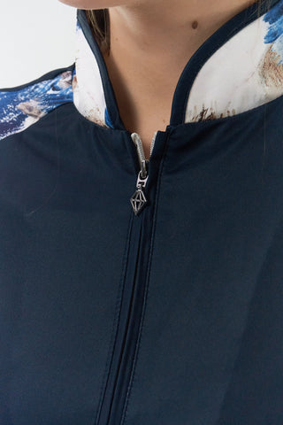 Pure Golf Hazel Long Sleeve Zip Neck Top - Stone Canvas Collection - Navy