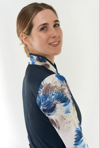 Pure Golf Hazel Long Sleeve Zip Neck Top - Stone Canvas Collection - Navy