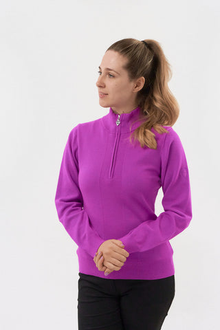 Pure Golf Brace Super Soft Quarter Zip Lined Golf Jumper - Amethyst