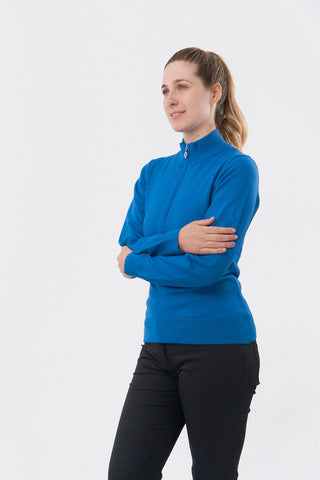 Pure Golf Brace Super Soft Lined Golf Jumper Quarter Zip- Vallarta Blue