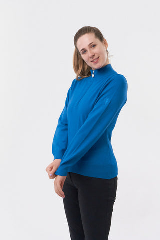 Pure Golf Brace Super Soft Lined Golf Jumper Quarter Zip- Vallarta Blue