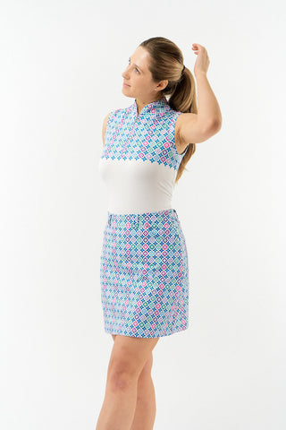 Pure Golf Truth Sleeveless Golf Polo Shirt - Geo Flower