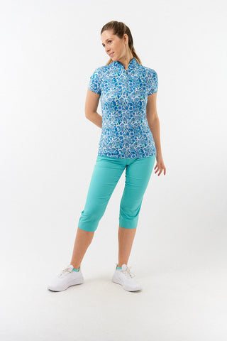 Pure Golf Rise Cap Sleeve Polo - Peacock Swirl