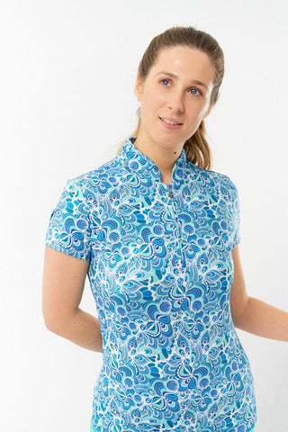 Pure Golf Rise Cap Sleeve Polo - Peacock Swirl