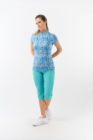 Pure Golf Rise Cap Sleeve Polo - Peacock Swirl