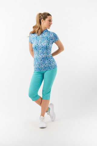 Pure Golf Rise Cap Sleeve Polo - Peacock Swirl