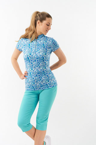 Pure Golf Rise Cap Sleeve Polo - Peacock Swirl