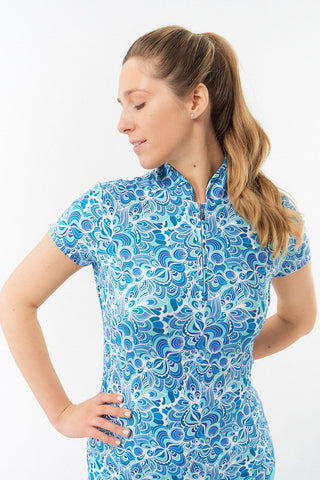 Pure Golf Rise Cap Sleeve Polo - Peacock Swirl